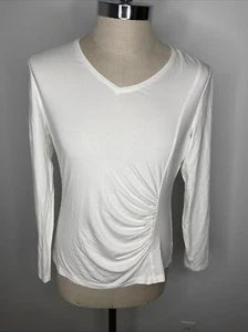 James Perse Womens Shirt L Long Sleeve Top Ruched Side Off White Soft Modal - Picture 1 of 6