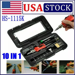 HS-1115K 10 IN 1 Portable Butane Gas Soldering Iron Kit Welding Kit Torch Pen US - Picture 1 of 19
