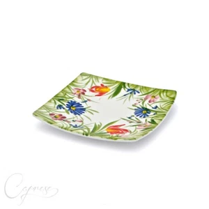 BASSANO KERAMIK QUADRATISCH TELLER 20 CM BLUMEN MOTIV AUS ITALIEN NEU HANDGEMALT - Bild 1 von 6