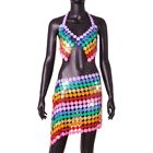 Sparkly Rainbow Sequins Crop Top Halterneck Bikini Bras for Nightclub Festival