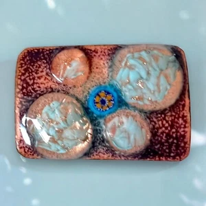 Copper Enamel Brooch Southwestern Style Turquoise Blue Mid Century Modern - Picture 1 of 8