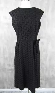 Vintage 50s 60s Black Cotton Embroidered Eyelet Sheath Dress M/L 40" bust - Picture 1 of 6