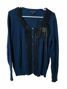 Pamela Dennis Private Client Group Cardigan L Embellished Chains Buttons Stretch - Picture 1 of 8