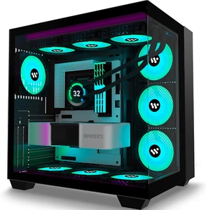 PC CASE ATX 9 PWM ARGB Fans Pre-Installed, Mid-Tower Gaming PC Case, Panoramic T - Picture 1 of 10