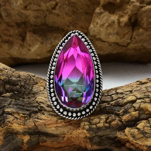 Splendid BI-Color Tourmaline Gemstone 925 Sterling Silver Handmade Ring All Size - Picture 1 of 5