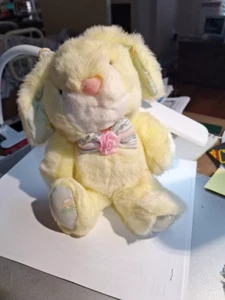 Vintage Fairview Pink Easter Bunny Rabbit Plush 7" Bow Tie Easter Print Feet Ear - Picture 1 of 8