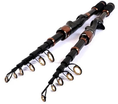 Caña de pescar telescópica de fibra de carbono caña de pescar giratoria de mano Foto 1 de 4