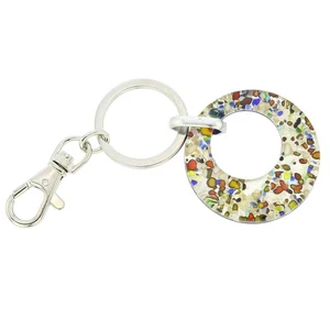 GlassOfVenice Murano Glass Colors Round Keychain - Silver Confetti - Picture 1 of 4