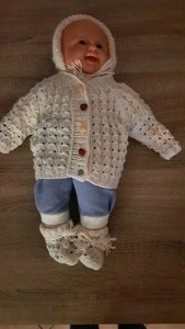 Babyset Ausfahrgarnitur 4-tlg. Jacke, Mütze, Schühchen ,cremefarben, Handarbeit  - Bild 1 von 18
