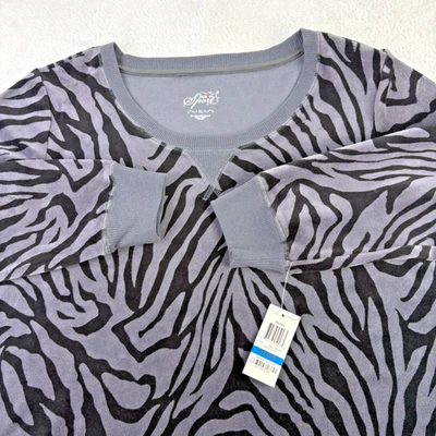 Style&Co Sport Velour Lounge Sweatshirt Women's Size XL Gray Zebra Print NWT Top - Image 1 of 4