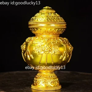 21cm Copper gilding Treasure bottle Nepal Tibet Treasured vase Mani vase Lucky - Picture 1 of 6