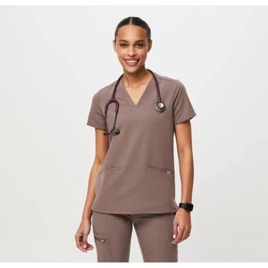 FIGS Technical Collection XXS Smokey Taupe V-Neck Scrub Set Top Pockets Medical - Picture 1 of 17