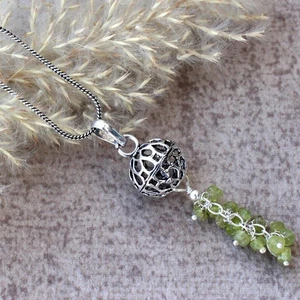 Beaded Natural Peridot 925 Silver Plated Gemstone Necklace 17" AU Y590 - Picture 1 of 3