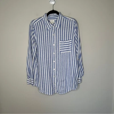 Nicole Miller Breton Striped Linen Blend Button down Size Medium Breathable Airy - Image 1 of 4
