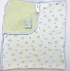 Carters Just One Year Green Blue Trim Stompity Stomp Elephant Baby Blanket Lovey - Picture 1 of 10