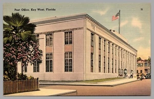 Post Office Key West Florida FL c1940 Linen UNP DB Exterior View Postcard - Bild 1 von 2