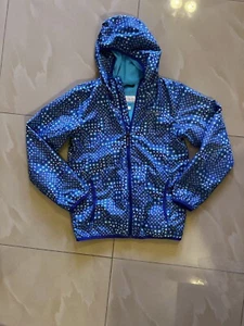 Columbia sportswear Rain Jacket Blue Stars Dots Flowers Hooded Lightweight - Picture 1 of 19
