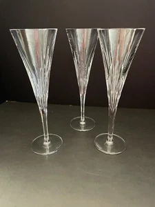 3 Noritake Crystal Positano 9" Champagne Flute Trumpet Glass Vertical Fan Cuts - Picture 1 of 13