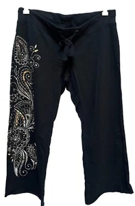 Rare Vintage Lucky Brand XL Low Rise Black Sweatpants Drawstring Cropped - Picture 1 of 7