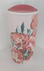 Starbucks 10 oz Light Pink/ Red Poppy floral ceramic travel mug with lid 2015 - Picture 1 of 9