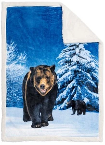 TrailCrest Baby Bear Print Soft Sherpa Blanket Plush Lined Coral Fleece Gift - Picture 1 of 2