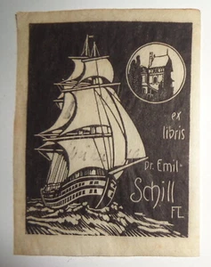 Dr. Emil Schill - Ex Libris Bookplate - Signed FL - early 1900's - Picture 1 of 2