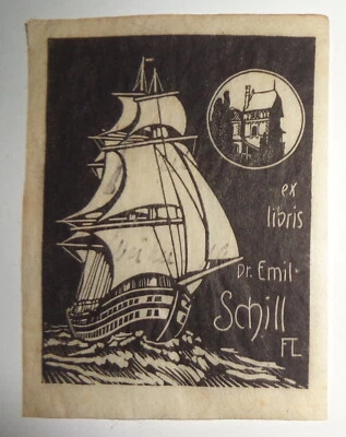 Dr. Emil Schill - Ex Libris Bookplate - Signed FL - early 1900's Foto 1 de 2