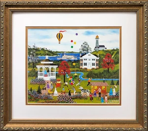 Jane Wooster Scott "Lark in the Park" CUSTOM FRAMED Art Lighthouse Steamboat - Bild 1 von 3