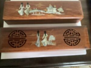2x Carved Wooden Inlay Chopstick Box Set Dining Sets