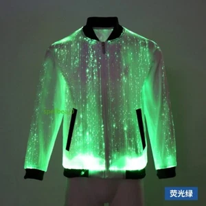 Men's Fiber Optic Coat LED Luminous Light Up Colourful Glowing Jacket Party Club - Picture 1 of 8