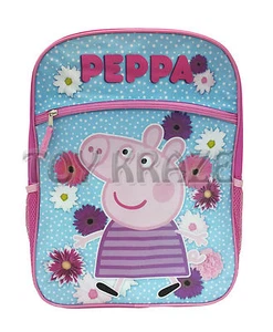PEPPA THE PIG BACKPACK! BLUE PINK POLKADOT ONE POCKET LARGE SCHOOL GIRLS 16" NWT - Picture 1 of 3