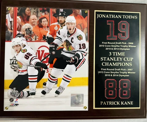 12 x 15 Custom Chicago Blackhawks Wood Plaque Jonathan Toews & Patrick Kane NHL Cover
