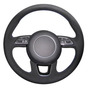 Black Suede Leather Steering Wheel Stitch on Wrap Cover For Audi Q3 2013-2018 - Picture 1 of 11