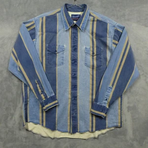 Vtg Wrangler Shirt Mens XXL 18 1/2 x 36 Blue Tan Striped Denim Brushpopper - Picture 1 of 11