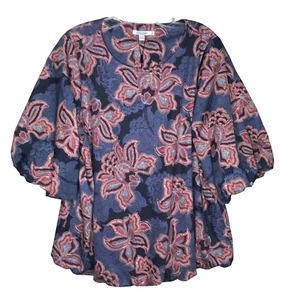 Chicos Damen Top Blumen Blasensaum Größe US XL Blau Rosa Ballonärmel - Bild 1 von 16