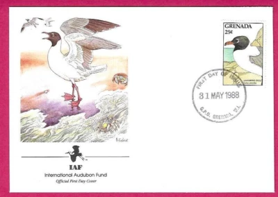 GRENADA 1988 Official FDC - AUDUBON FUND - Birds - LAUGHING GULL - Fdi - Image 1 of 2