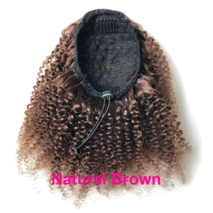 Afro Kinky Curly Drawstring Ponytail Human Hair Extensions Brown for Black Women - Picture 1 of 23