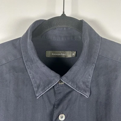 Camisa Ermenegildo Zegna Para Hombres XL Azul Marino Rayas Espiga Hecha en Italia Foto 1 de 4