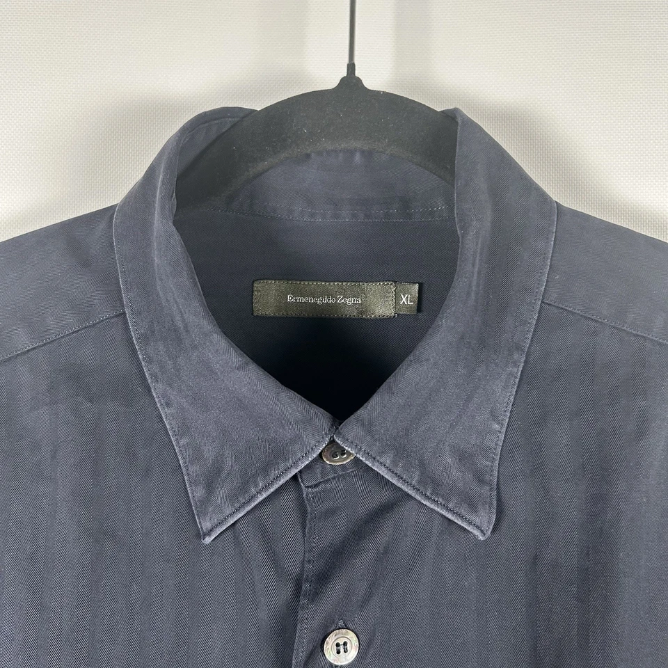 Camisa Ermenegildo Zegna Para Hombres XL Azul Marino Rayas Espiga Hecha en Italia Foto 1 de 4