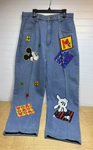 VTG 80s Mickey Mouse Co Jeans Patches All Over Print Ladies Size 11/12 Denim - Picture 1 of 18