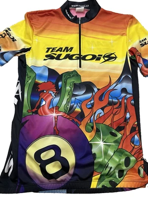 Camisa de ciclismo Team Sugoi talla M con cremallera frontal y bolsillo trasero 8 bolas y dados Foto 1 de 4