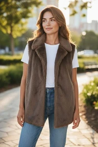 Chico’s 3 Gr. XL Kunstfell Weste gefüttert, vorne offen, grau/braun. NS-9 - Bild 1 von 10