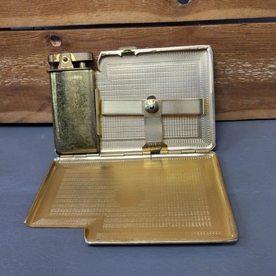 Vintage Tiki Cigarette Case And Lighter 1950s Made In England Gold Coloured  - Image 1 of 4