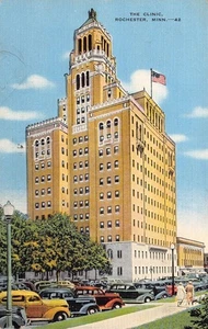 Postal de lino vintage The Clinic Rochester Minnesota años 40 - Imagen 1 de 2