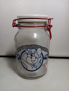 Vintage Anchor Hocking Pillsbury Dough Boy Glass Canister Jar w/ Spring Lid - Picture 1 of 8