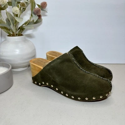 Zuecos Kelsi Dagger Brooklyn Journal gamuza tacón medio oliva para mujer 6,5 nuevos con caja Foto 1 de 4