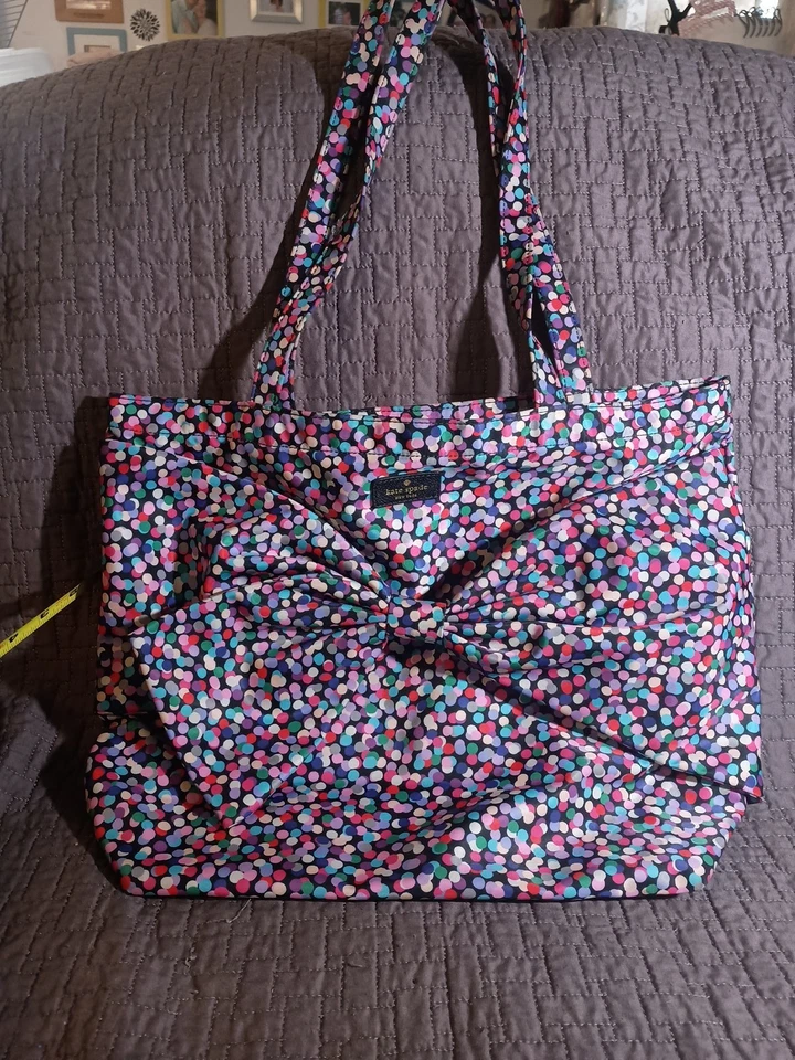 Kate Spade Confetti On Purpose Nylon Tote Bag Bow Travel Preppy Polka Dot - Image 1 of 4