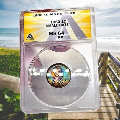 1960 Lincoln Cent 1c Small Date | ANACS MS64 RB | Rainbow Toner Wow! - Image 1 of 4