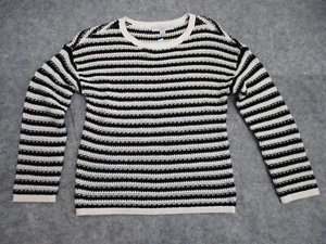 LOFT Womens Sweater Small Petite Black White Striped Long Sleeves Casual Knit - Picture 1 of 12