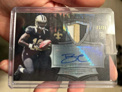 2014 Bowman Sterling Brandin Cooks RC Auto/Game Patch Refractor #21/25 — 第 1/3 张图片